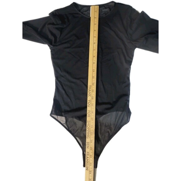 Auden Women's XS Mesh Long Sleeve Bodysuit Stretch Black Snap Close Transparent - Picture 9 of 9